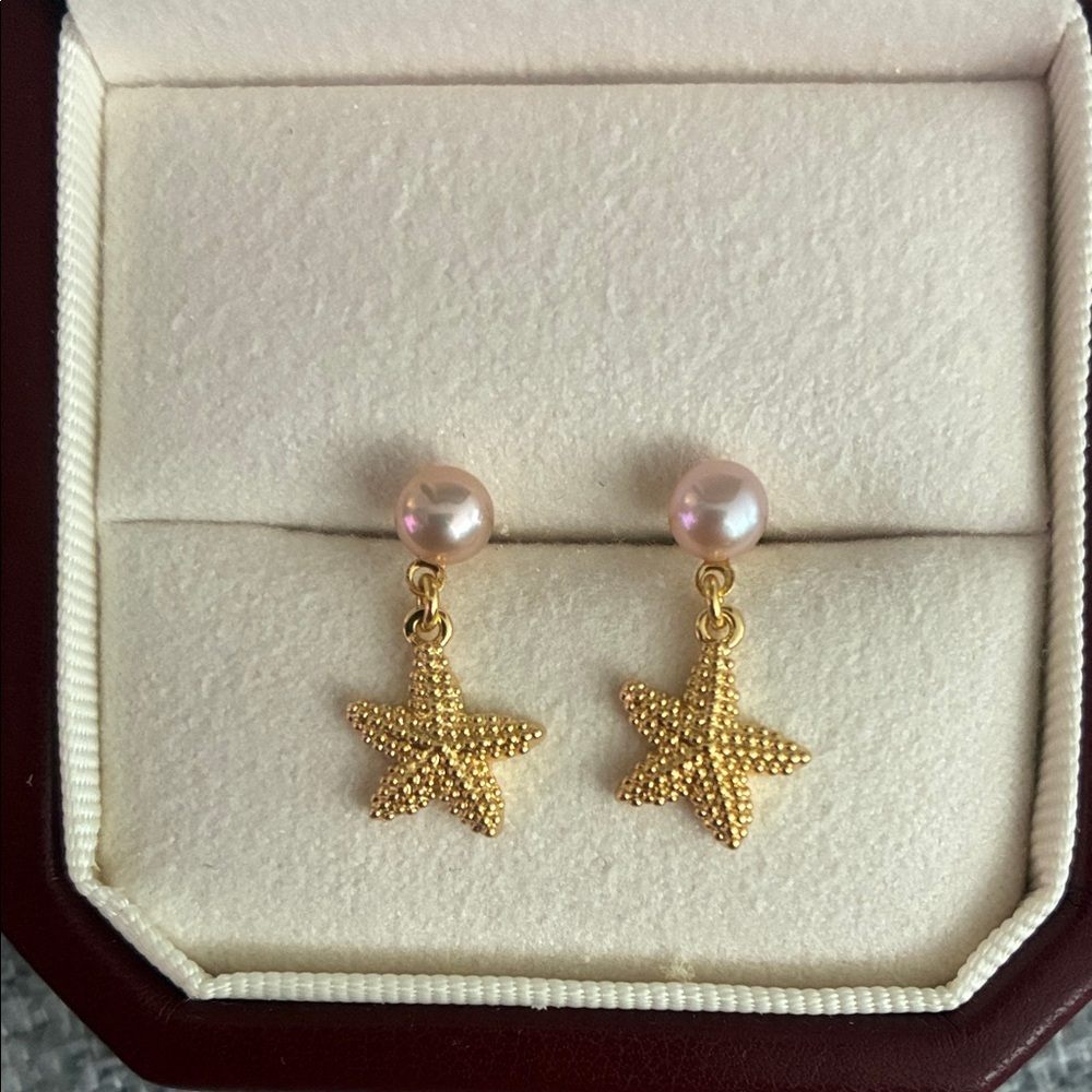 Gold Starfish Pearl Earrings